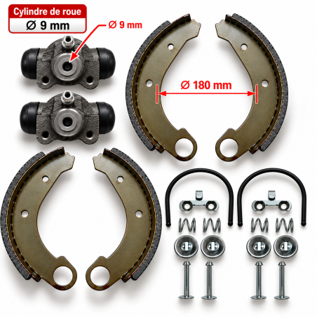 KIT DE FREINS ARRIÈRE COMPLET TOUS MODÈLES  180 MM LOOCKHEED   9 MM