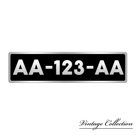 PLAQUE IMMATRICULATION RECTANGULAIRE FOND NOIR BORD ALUMINIUM A L ANCIENNE