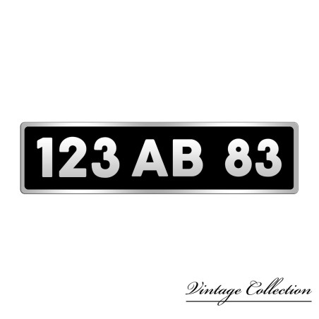 PLAQUE IMMATRICULATION RECTANGULAIRE FOND NOIR BORD ALUMINIUM A L ANCIENNE