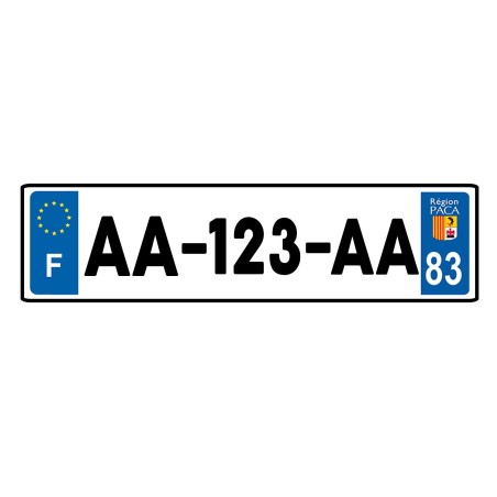 PLAQUE IMMATRICULATION RECTANGULAIRE FOND BLANC AVEC BORDURE  SYMBOLE FRANCE  AV