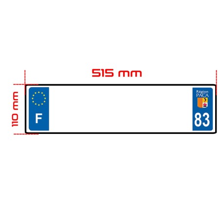 PLAQUE IMMATRICULATION RECTANGULAIRE FOND BLANC AVEC BORDURE  SYMBOLE FRANCE  AV