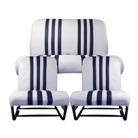 KIT GARNITURES SIÈGES  ASYMÉTRIQUE + BANQUETTE ARRIÈRE SKAÏ  BICOLORE BLANC BLEU