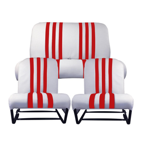 KIT GARNITURES 2 SIÈGES AVANT SYMÉTRIQUE + BANQ. ARRIÈRE SKAÏ BLANC ROUGE