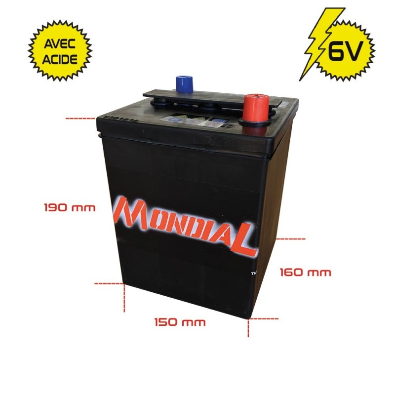 BATTERIE 6 VOLTS  73AH. 600 EN. SANS ACIDE...