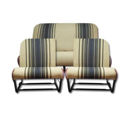 KIT COMPLET 2 SIÈGES AVANT ASYMÉTRIQUE + BANQUETTE AR. TISSU MARRON RAYE