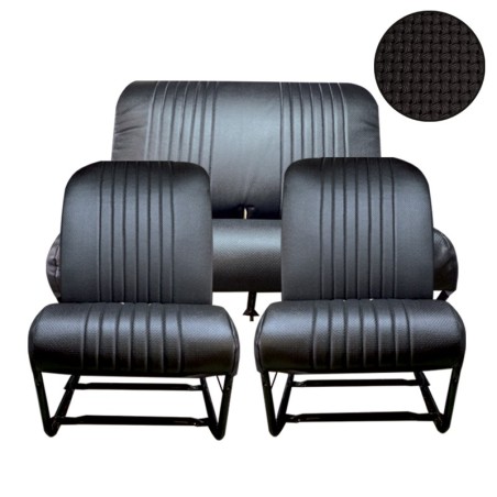 ENSEMBLE GARNITURES 2 SIEGES AVANT ASYM + BANQUETTE AR SIMILI NOIR PERFORE