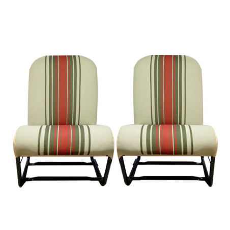 KIT GARNITURES 2CV 2 SIEGES AVANT SYM. TISSU ORIGINE BEIGE RAYE ROUGE