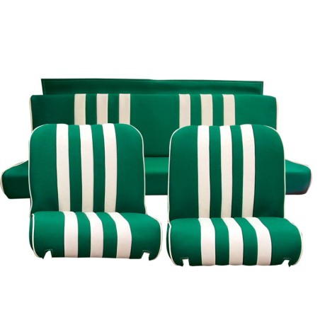 GARNITURES MÉHARI 2 SIÈGES AVANT + BANQUETTE ARR. SKAÏ VERT RAYE BLANC