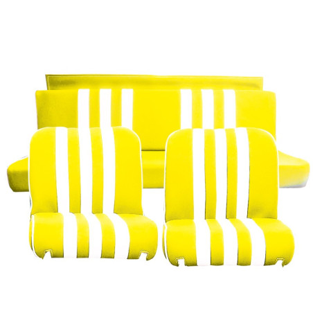 GARNITURES MÉHARI 2 SIÈGES AVANT + BANQUETTE ARR. SKAÏ JAUNE RAYE BLANC