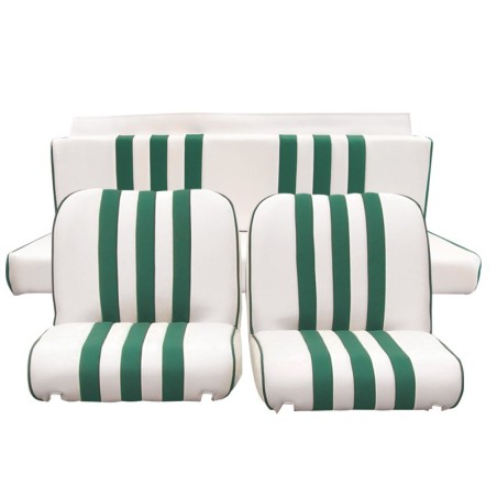 GARNITURES MÉHARI 2 SIÈGES AVANT + BANQUETTE ARR. SKAÏ BLANC RAYE VERT