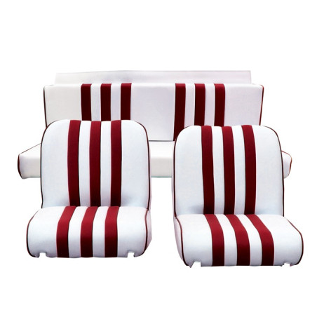 GARNITURES MÉHARI 2 SIÈGES AVANT + BANQUETTE ARR. SKAÏ BLANC RAYE ROUGE