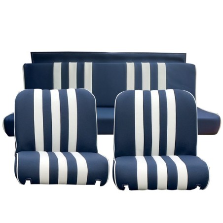 GARNITURES MÉHARI 2 SIÈGES AVANT + BANQUETTE ARR. SKAÏ BLEU RAYE BLANC
