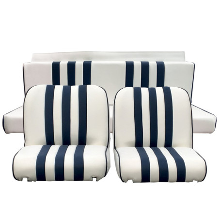 GARNITURES MÉHARI 2 SIÈGES AVANT + BANQUETTE ARR. SKAÏ BLANC RAYE BLEU