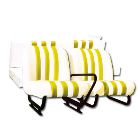 GARNITURE DE 2 SIEGES AVANT + BANQUETTE ARRIERE BLANC RAYE JAUNE mehari mehari 4x4