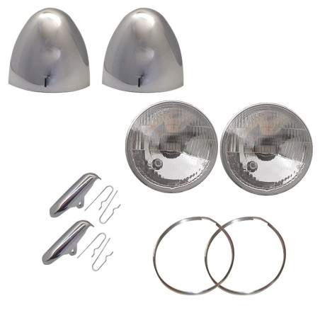 KIT D'OPTIQUES AVEC VEILLEUSE ROND CHROME POUR 2CV QUALITÉ SUPÉRIEURE