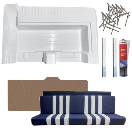 KIT ADAPTATION COMPLET EN ABS AVEC SIEGE ARRIÈRE BICOLORE BLEU RAYÉ BLANC