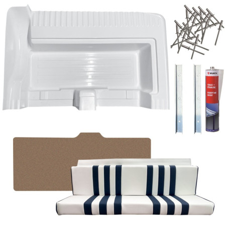 KIT ADAPTATION COMPLET EN ABS AVEC SIEGE ARRIÈRE BICOLORE BLANC RAYÉ BLEU