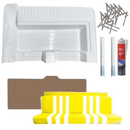KIT ADAPTATION COMPLET EN ABS AVEC SIEGE ARRIÈRE BICOLORE JAUNE RAYÉ BLANC